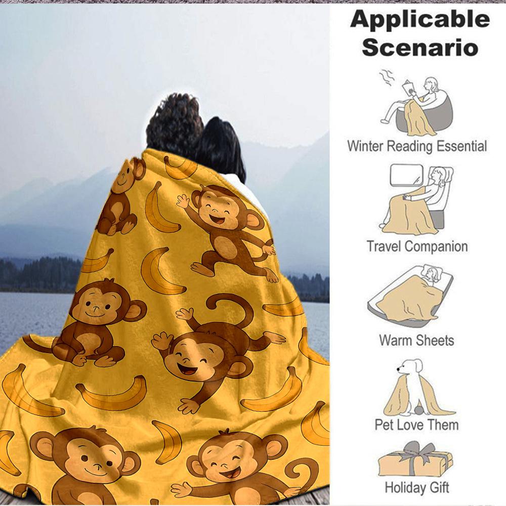 1pc Monkey Banana Blanket, Lightweight Flannel Throw Blanket For Sofa, Bed, Travel108