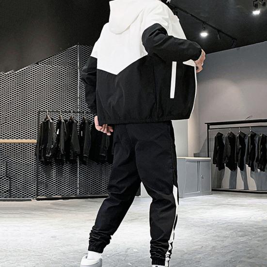 Sport  Suit Contrast Colors Hooded Drawstring Cardigan Ankle Banded Pants Suit for Daily Wear