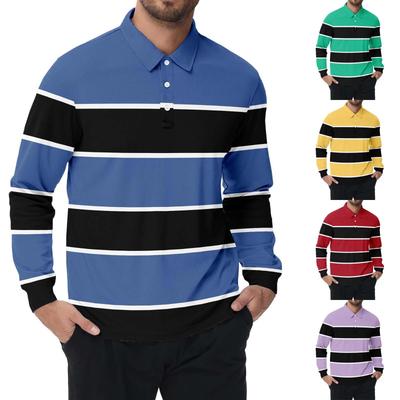Striped Printed Long Sleeved Men's Three Button Lapel Shoulder Shirt
