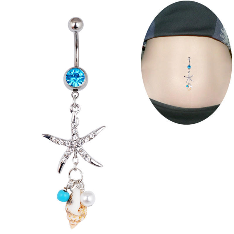 Chirurgischer Stahl Seestern Muschel Körper Nabel Bauchring Knopf Piercing Bar