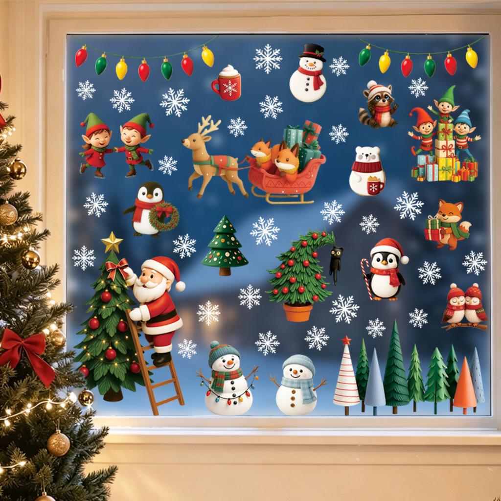 Christmas Static Cling Stickers for, Holiday Party Decoration for Living Room Bedroom, Reusable Festive Home Decor