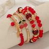 4 Exquisite and Cute Red Cherry Pendant Heart-shaped Bracelets with Multiple Layers of Stacked Glass Bead Bracelets