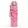 1PC Double Outline Pink Heart 750ml Color Plastic Sports Water Bottle Leakproof Flip Straw Lid Suitable for Sports Office Home Use