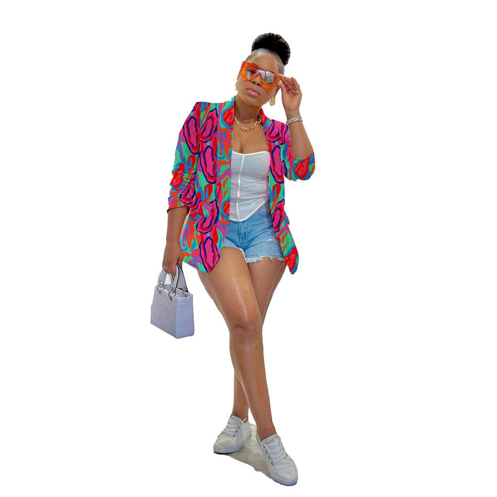 K2805 Colorful Print Casual Suit Jacket
