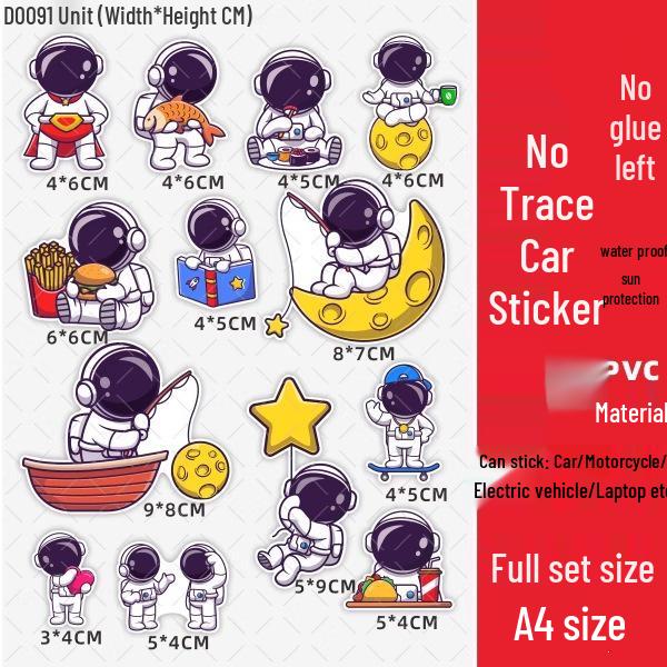 Astronaut Waterproof Scooter Stickers - Creative Scratch Cover for Yadea Aima Tai Ling Electric Battery Vehicles