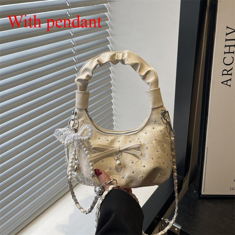 Sweet Polka Dot Bow Pearl Women Shoulder Bags Portable Ladies Chain Crossbody Bag Pleated Design Female Hobos Handbags Purse