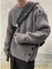 Men's Gray Retro Button-Up Woolen Knit Sweater: Trendy, Niche Heavyweight Coat Design