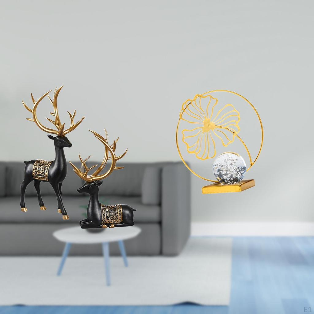 Reindeer Elk Resin Statue And Iron Figurine Collection for Cabinet Tabletop Wedding Housewarming