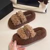 Retro belt buckle thick-bottomed fluffy slippers women's new comfortable and lightweight indoor home one-word cotton slippers