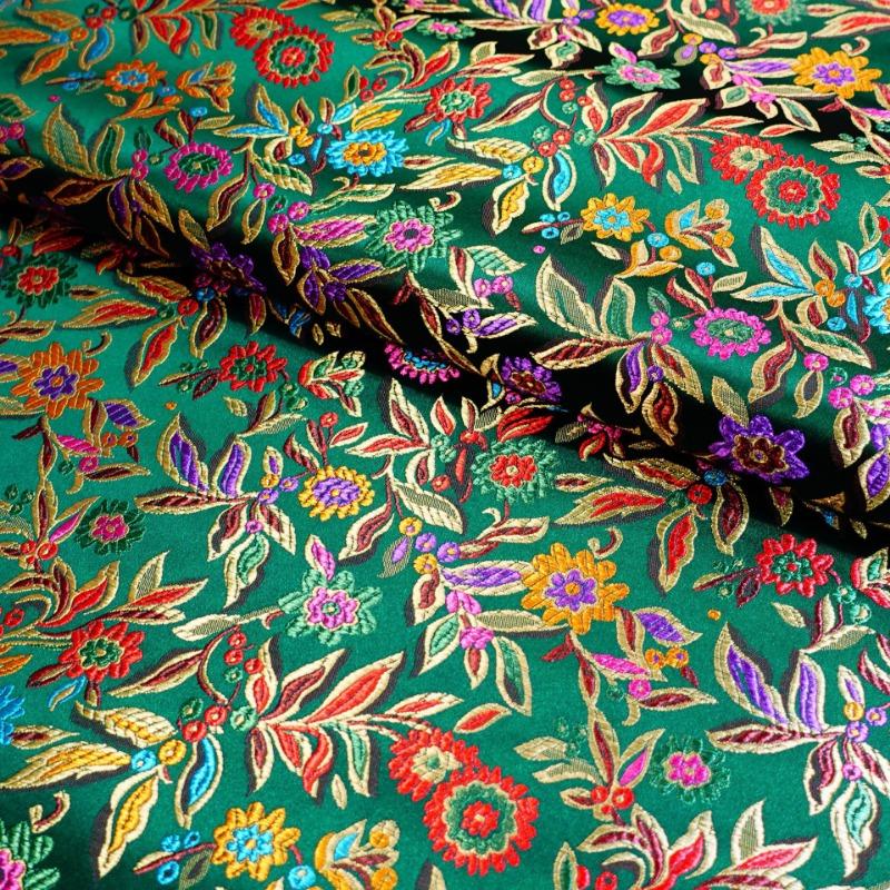 Jacquard Brocade Fabric 300x114cm for Needlework Cheongsam Pillowcases Diy Sewing Cloth Colorful Leaf Flower Black Golden Red