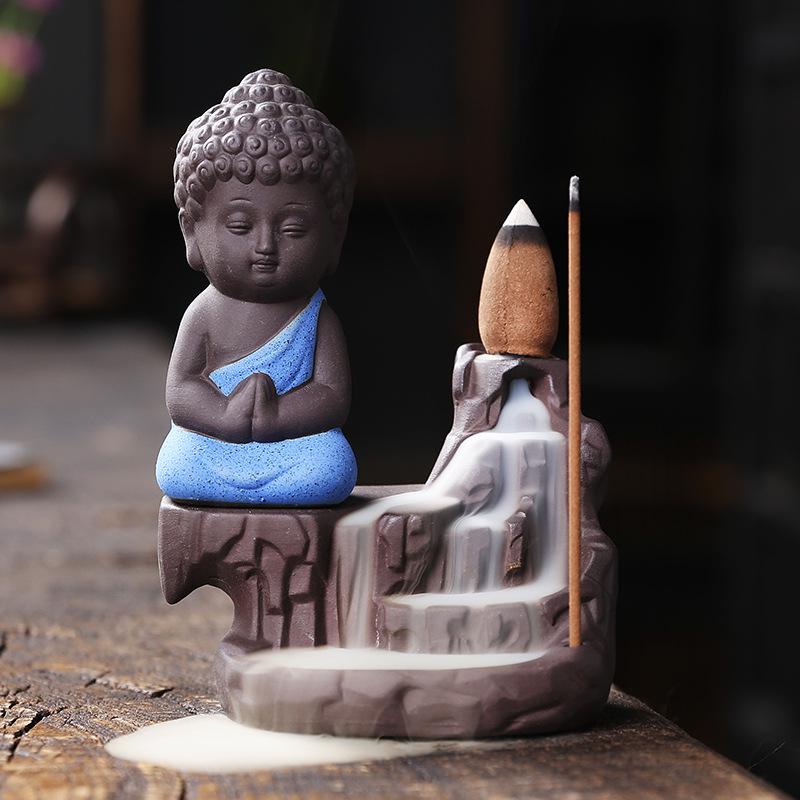 Purple Clay Buddha Backflow Incense Burner - Flowing Water Home Decor