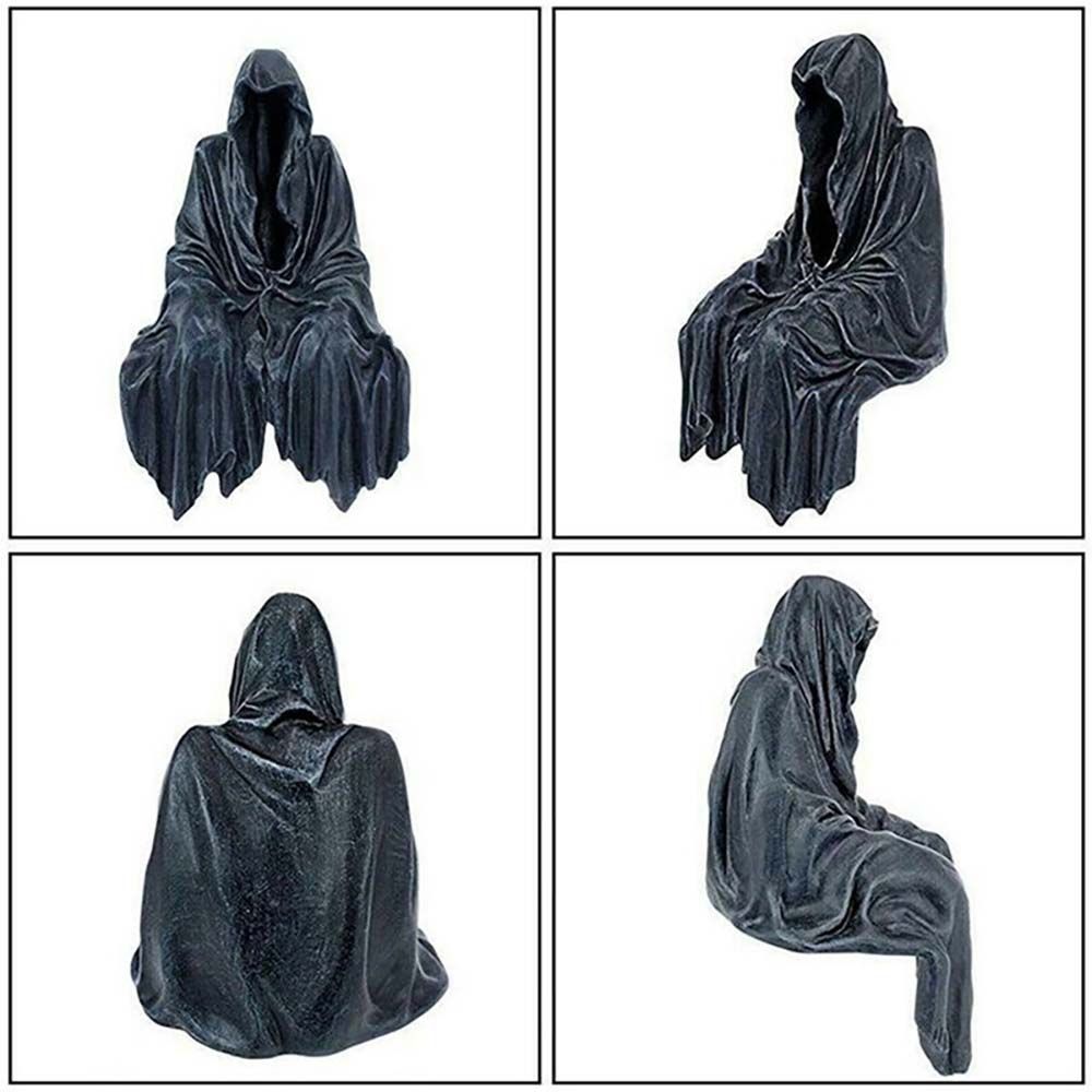 Home Decoration DIY Sculpture Halloween Decoration Black Grim Reaper Statue Desktop Figurine