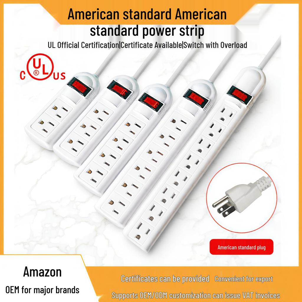 UL Certified 15A 110V Power Strip with US Plug and Overload Protection for Cross-border Use