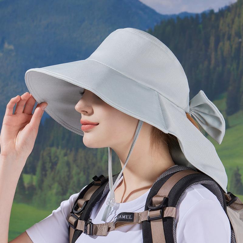 

Весенне-летняя уличная солнцезащитная шляпа модная шляпа с отверстием для хвостика женская шляпа с большими полями шаль на шею шляпа-ведро