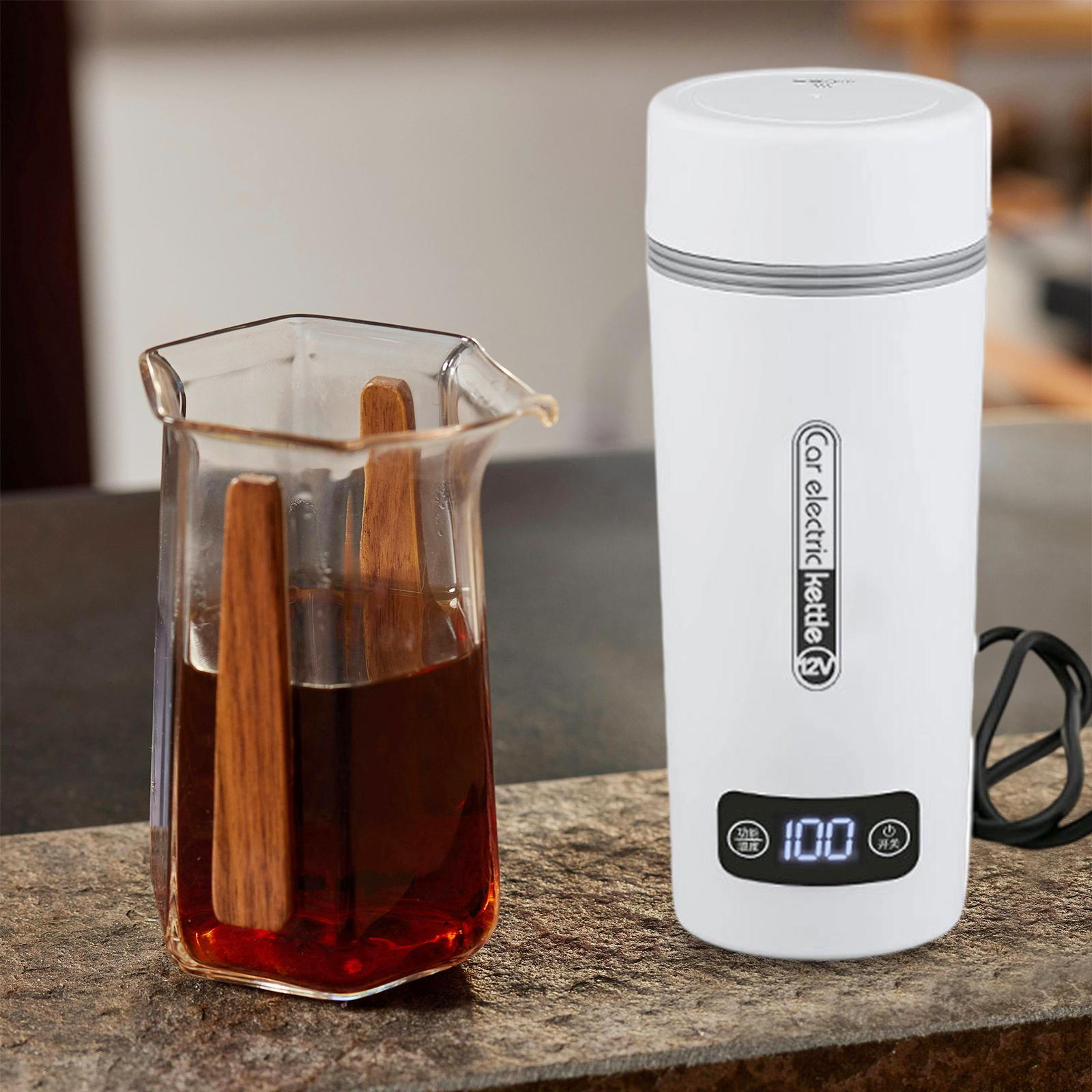 

Car Electric Kettle Heated Mug Leakproof Temperature Display Stainless Steel