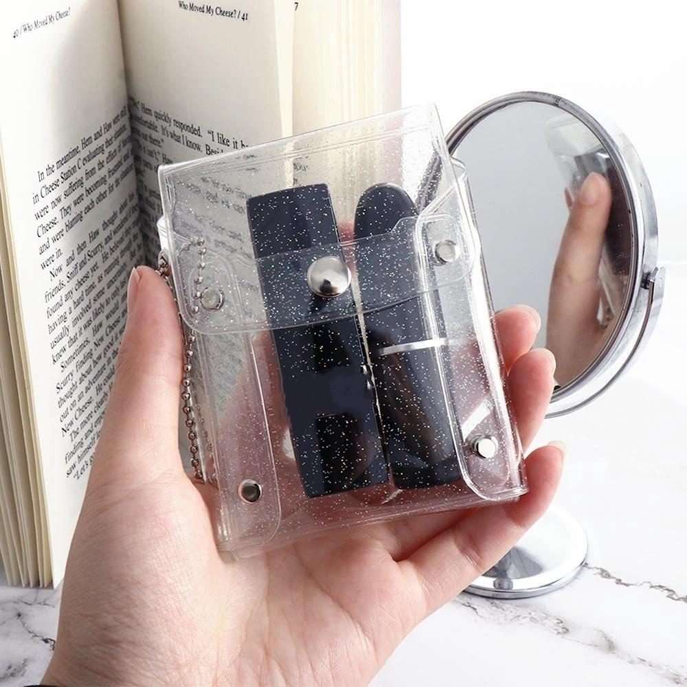 Cute Pink Sequin With Keychain Transparent Key wallet Coin purse Lipstick bag Mini Comestic bag