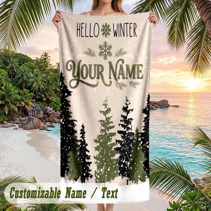 Soft Beach TowelChristmas Custom Name Print Towel For Bathroom Beach Indoor Decor Holiday Gift