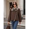 Womens Faux Fur Coat Short Puffer Jacket With Oversized Collar Warm Winter Outerwear Daily Wear