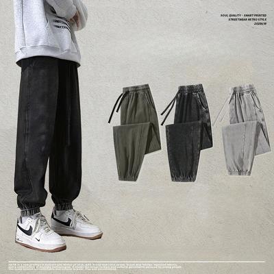 Men's Acid Wash Sweatpants Vintage Baggy Athletic Workout Joggers Heavyweight Sweat Pants with Pockets Drawstring Cotton Casual Pants for Men