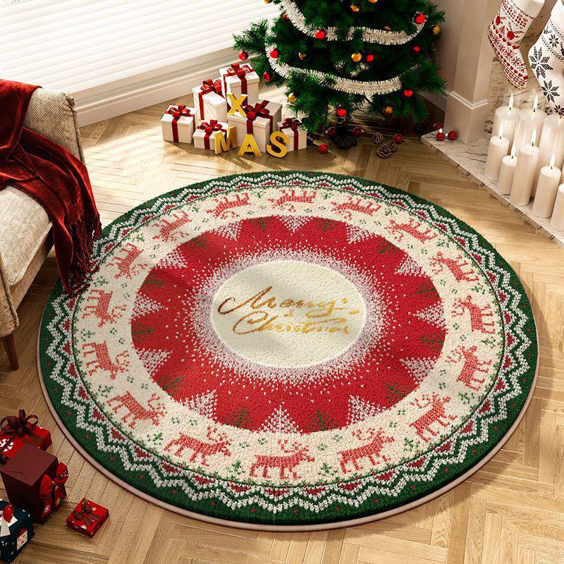 Round Cartoon Cashmere Carpet - Non-Slip, Dirt-Resistant, Easy-Care, Absorbent Blanket for Living Room, Study, or Bedroom.