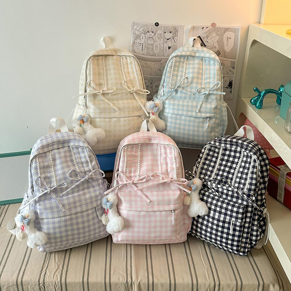 Schoolbag Mori small fresh plaid milk Huhu soft girl travel backpack high value spring new children's research small backpack