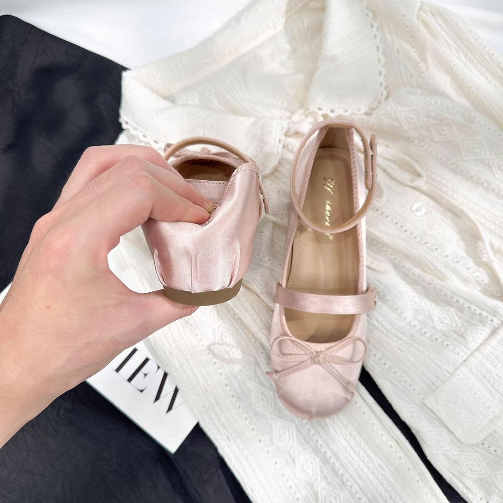 Small Man Increases Height 5CM Bow Round Head Mary Jane Shoes Women's 25 New Sweet Ankle Buckle Belt Flat Single Shoes