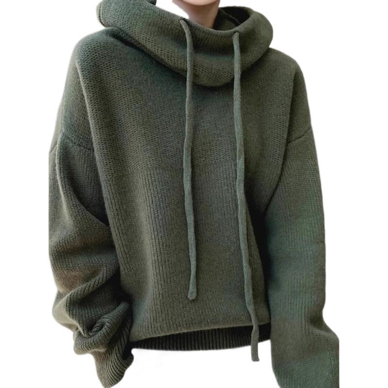 Soft and Sticky Hooded Thick Knit Versatile Sweater Jacket for Women Solid Elastic Pullover Basic Female Tops Sweater Women