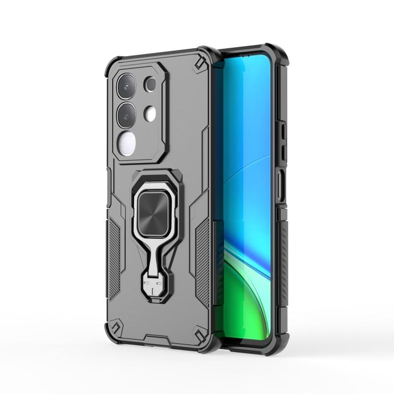 

For vivo Y29 4G Phone Case WANLONFENG PC TPU Back Cover Kickstand with Tempered Glass Green