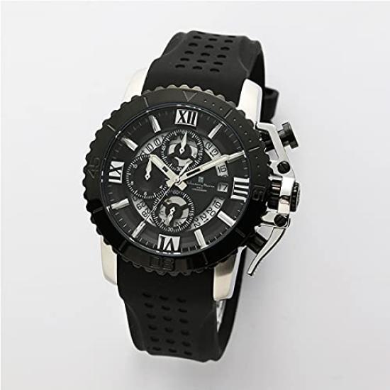 Salvatore Marra Chronograph Rubber Watch SM21103-SSBKBK Men's All-Black Design Stainless Steel Case Detail