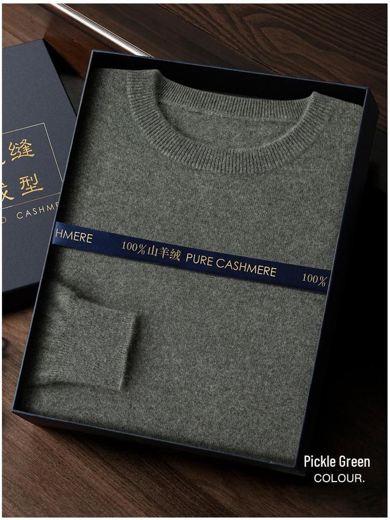 Men's 100% Pure Cashmere Pullover Sweater - Round Neck, Loose Fit, Thick & Warm for Autumn/Winter