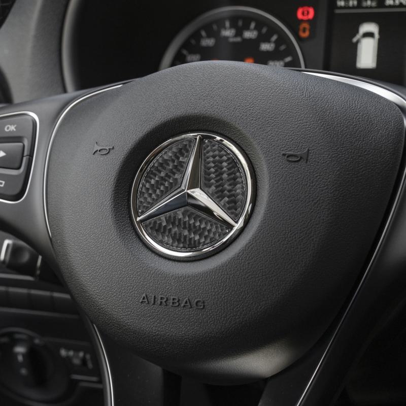 OLV5 Carbon Fiber Car Logo Steering Wheel Airbag Decal Trim Stickers Interior Accessory For Mercedes-Benz GLA CLA New C E Class 16-19