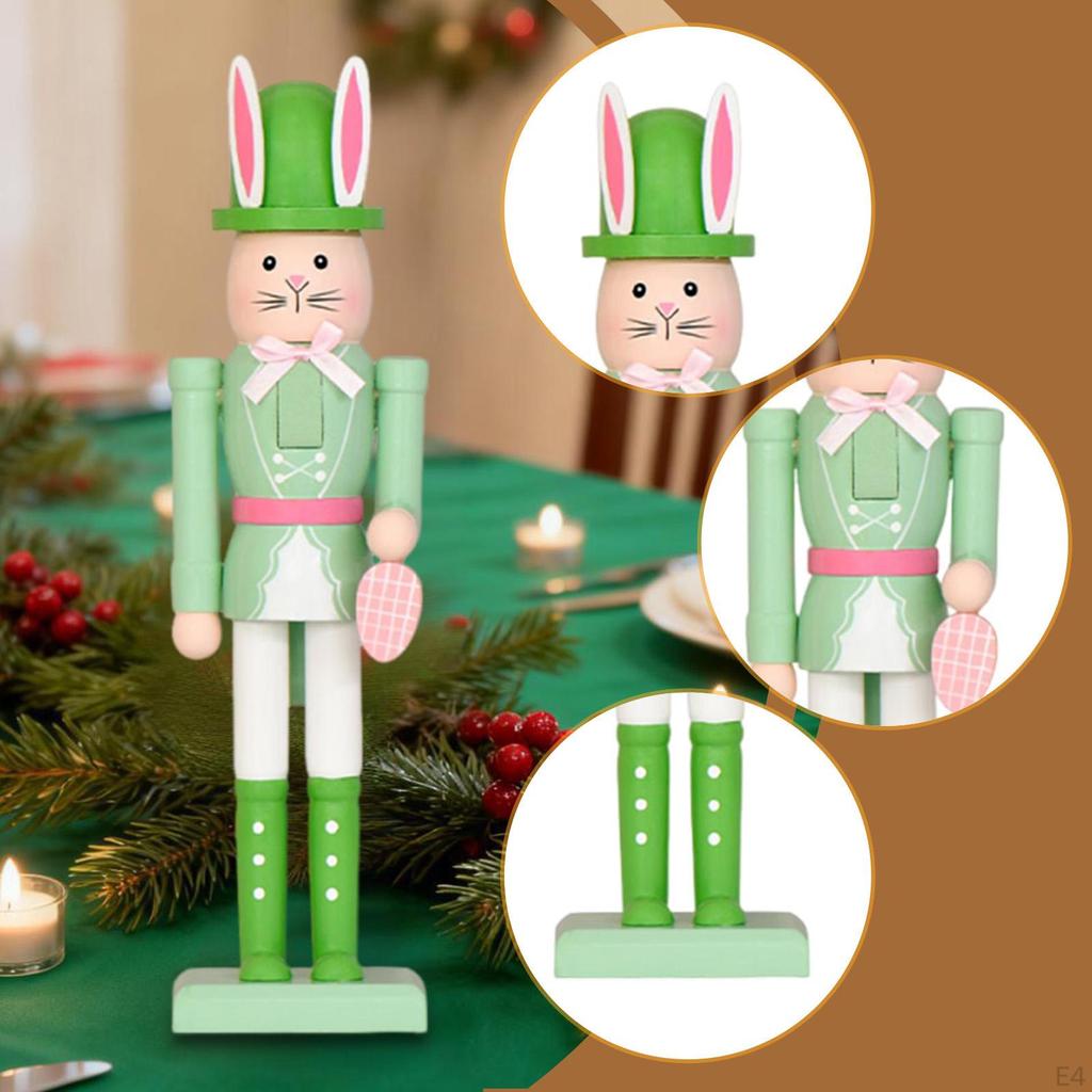 Easter Bunny Nutcracker Figurine Desktop Ornament Animal Sculpture Decor for Spring Living