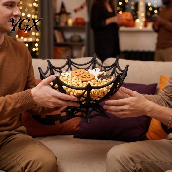 Entryway Table Decorations Halloween Spider Web Basket, Decorative Candy Bowl for Party Autumn Desktop Ornaments Centerpieces, Lightweight Plastic