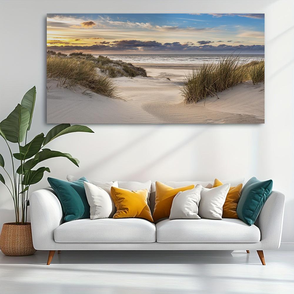 Nordic Seaside Beach Sunset Canvas Wall Art Wood Bridge Landscape Painting for Living Room Decor Coastal Sea Prints Home Decor