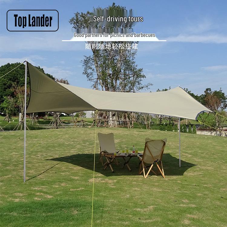 

Large Portable Outdoor Camping Tarp: Rainproof UV Protection Beach Sunshade Shelter 5.1×5.1M Tarp Only хаки