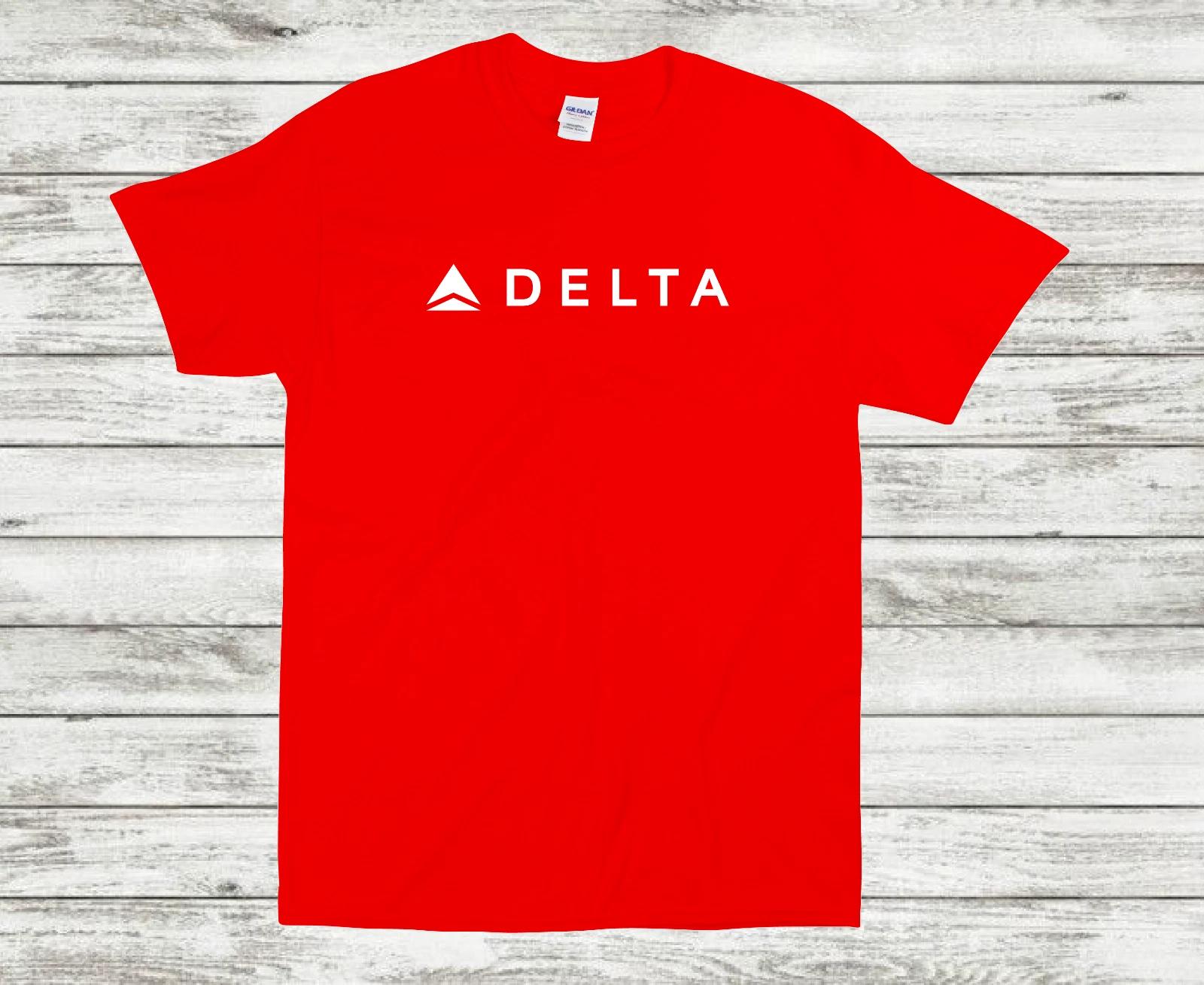 Delta Airline White Logo US Aviation Travel Cotton Light Red T-Shirt M