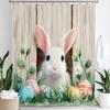 Easter Bunny Shower Curtain, Rustic, Cute, Eggs, Flowers Bathroom Decorative Curtain, Printed Fabric Shower Curtain With Hooks