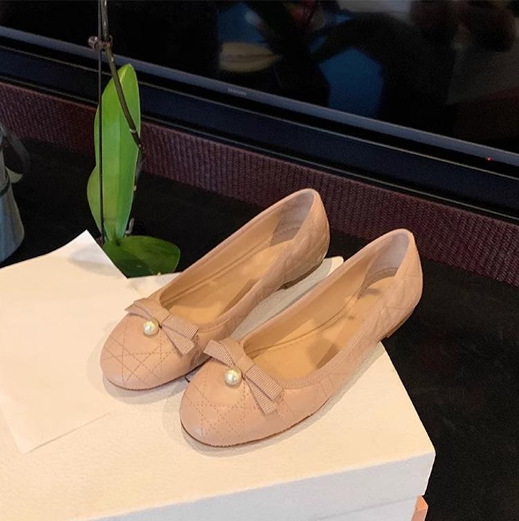 

Виноградный мать изысканный бант балетный стиль туфли удобные круглый носок жемчуг неглубокий вырез балетки одинарные туфли плоская подошва высокое чувство 40 розовый