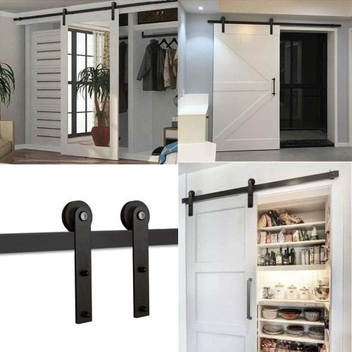 CCJH 5FT/1.53m Retro Steel Sliding Door Rail, Hanging Door Rail Hardware for DIY Sliding Doors, Single Wooden Barn Doors