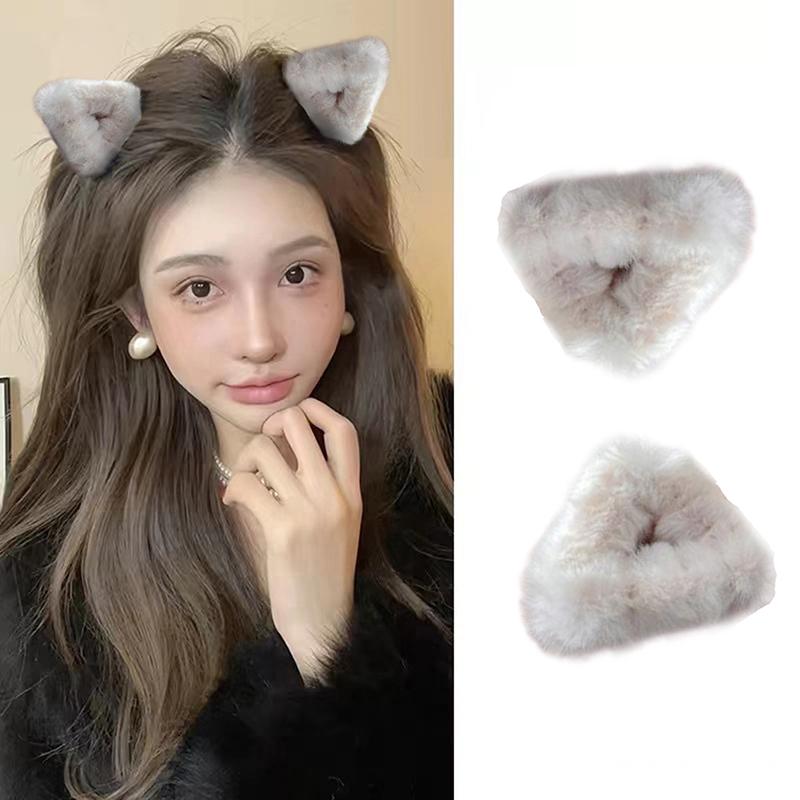 2 st söta kattöra plysch hårspännen små fluffiga hårklor vackra kvinnor hårnålar mode huvudbonader för flickor håraccessoarer