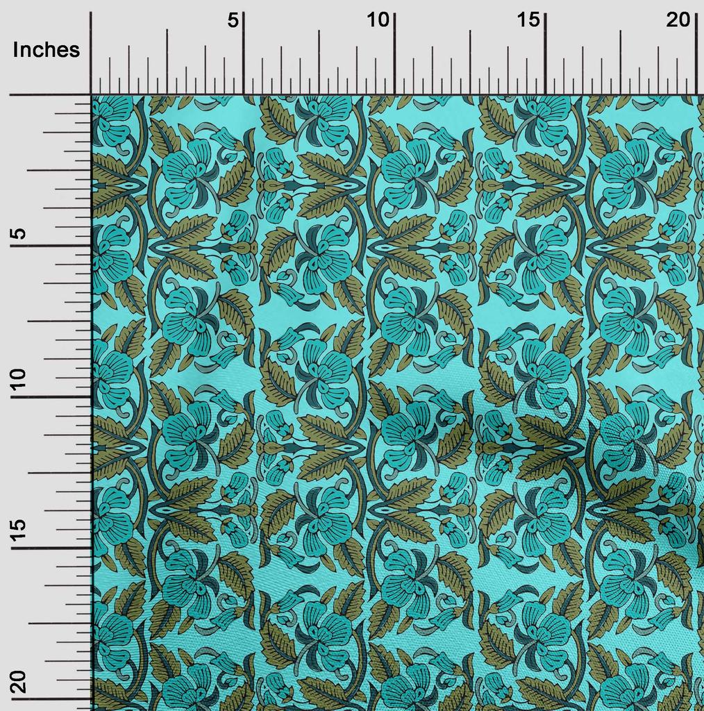 oneOone Bavlněná flexibilní tkanina s listy a květinovým blokem potištěná řemeslná tkanina BTY 40 palců