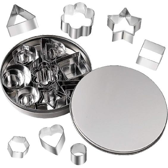 Mini Cookie Cutter Shape Set-24 Small Stainless Steel Metal Stamps,Including: Flower,Heart,Star,Circle,Triangle,Octagon,Square,Oval-cut Fondant and