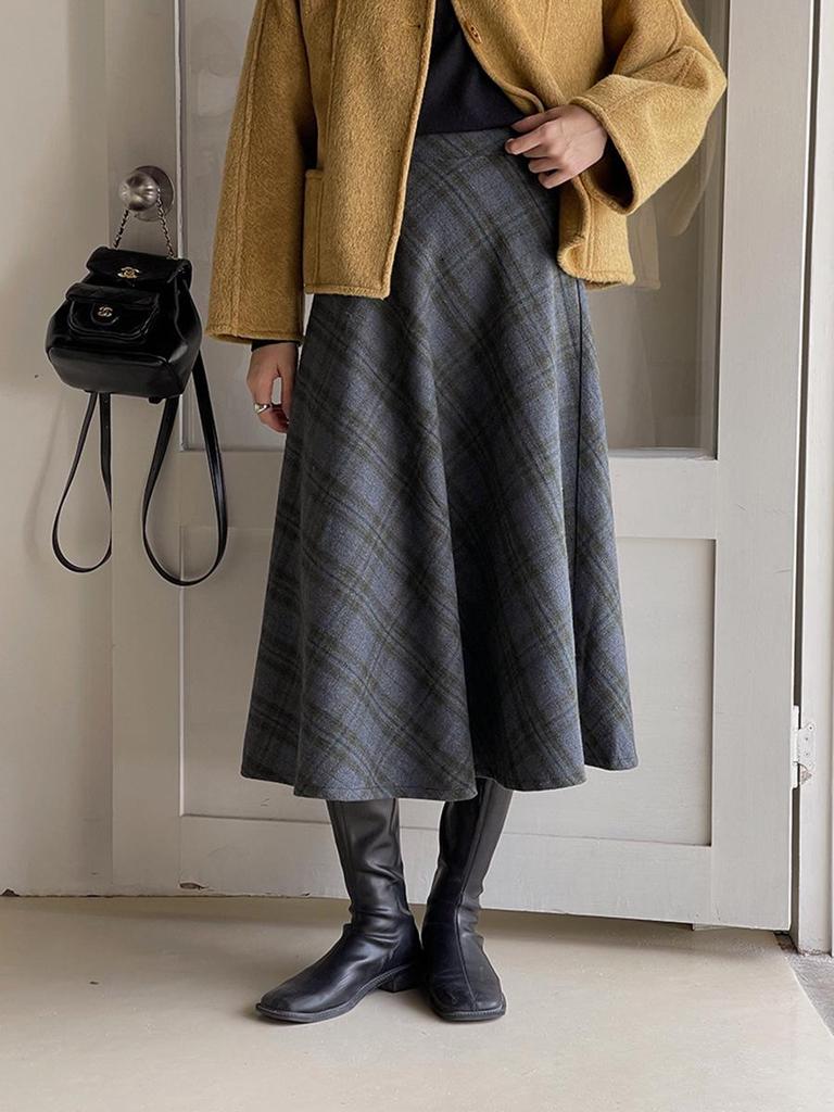 Ge Ming French Retro High-Waisted Diamond Pattern Women's Winter A-line Skirt Y3718F
