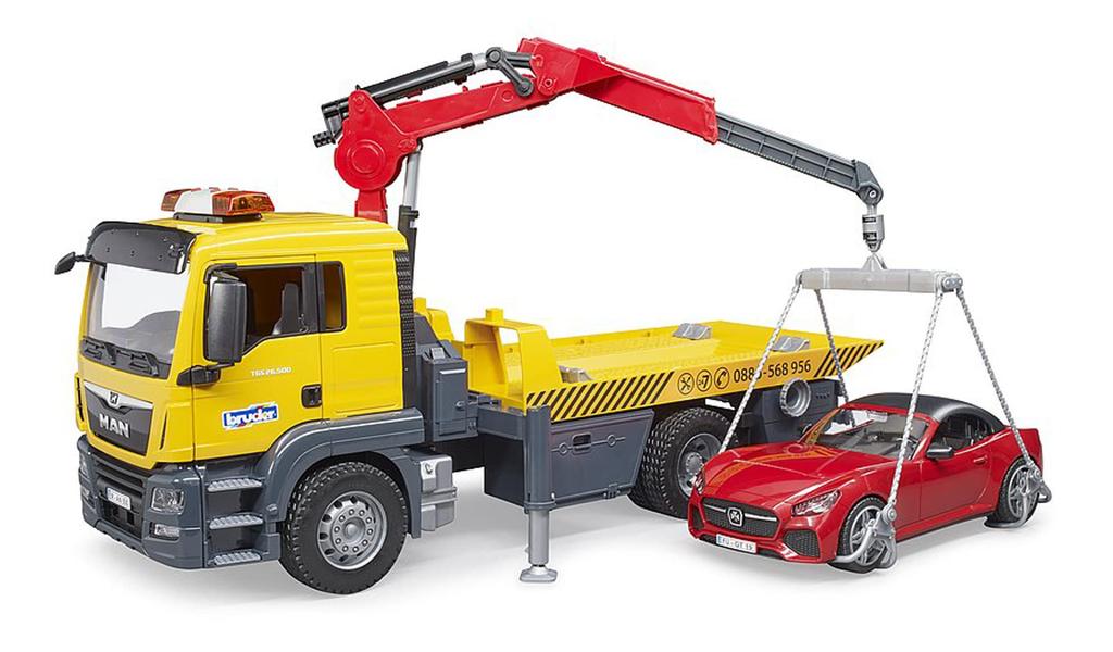BRUDER MAN Tow Truck & BRUDER Roadster (RED)