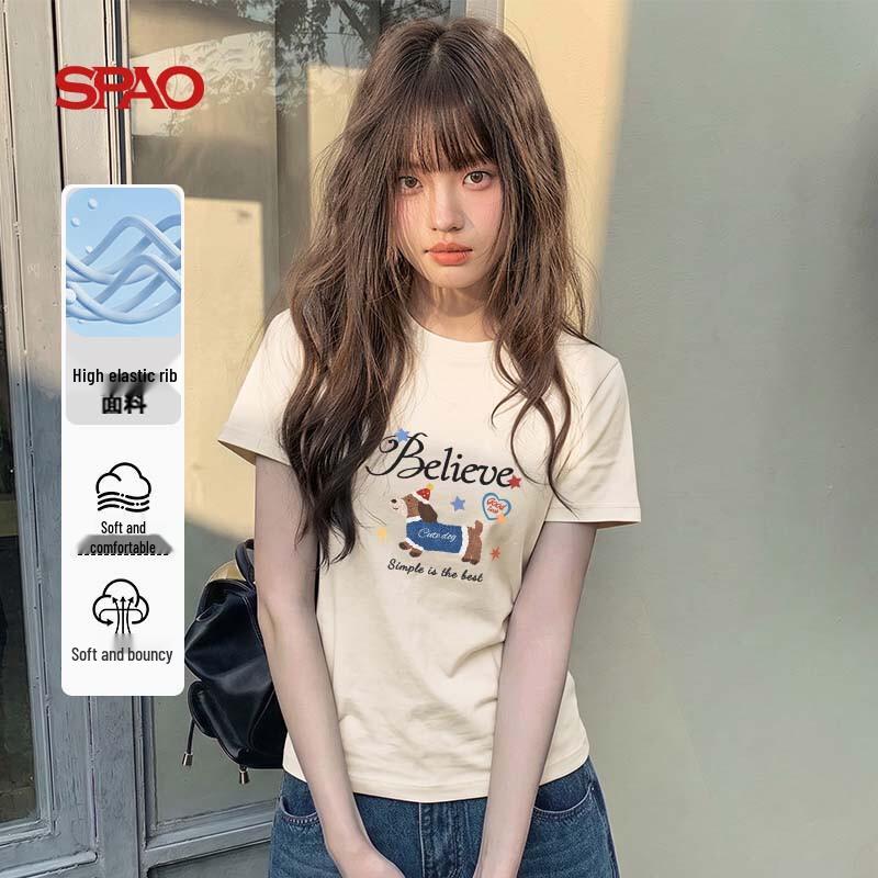 SPAO Happy Puppy Crewneck T-Shirt L