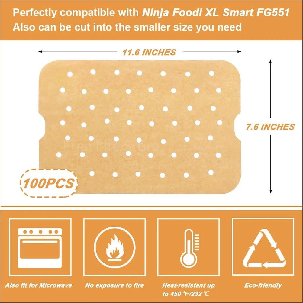 Papel Pergamino para Freidora de Aire para Ninja Foodi Smart XL 6 en 1 Parrilla Interior Antiadherente Perforado Forro para Freidora de Aire Herramientas para Hornear