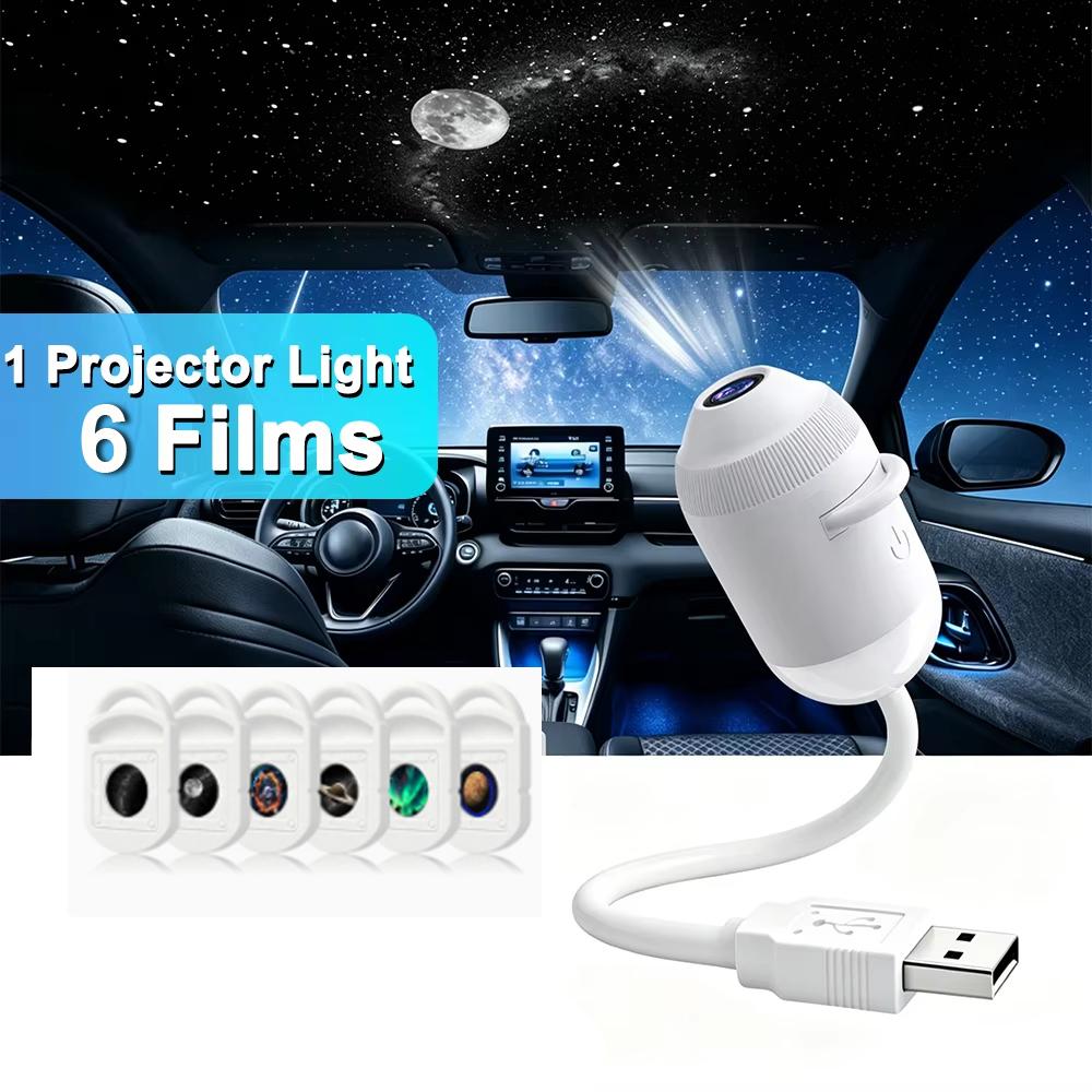 2 in 1 Galaxy Star Projector Lamp with HD Slides Portable USB Starry Sky Projector Night Light for Bedroom Car Ceiling Decor