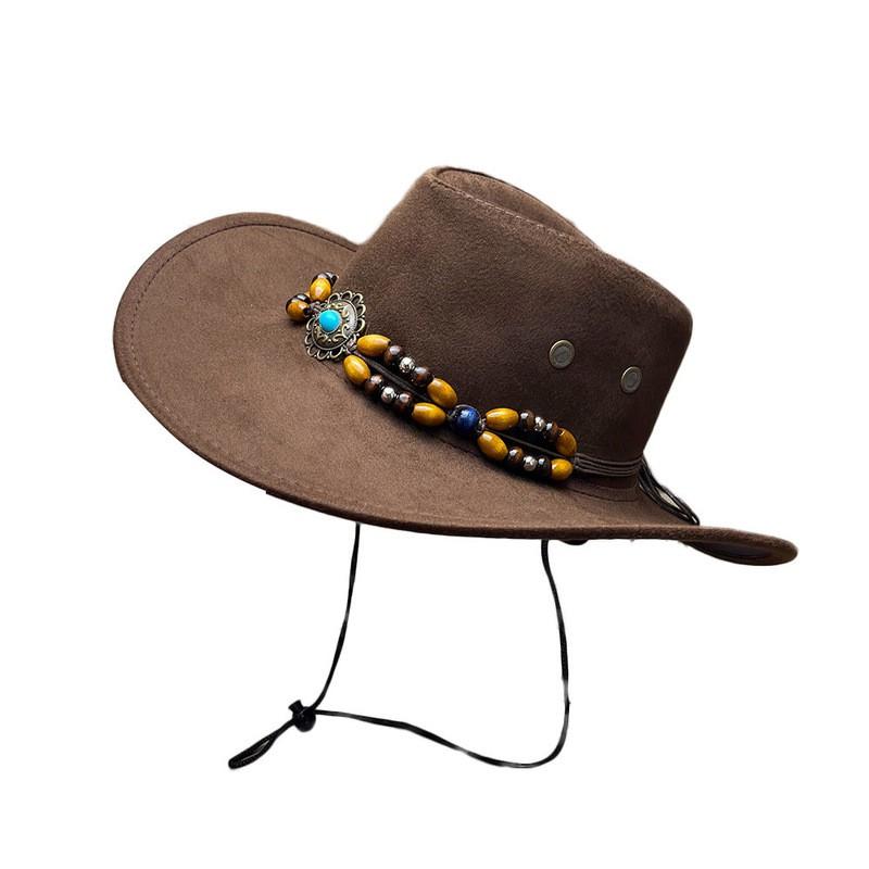 Unisex Wide Brim Sun Hat Men Women Outdoor Retro Western Cowboy UV Protection Breathable Adjustable