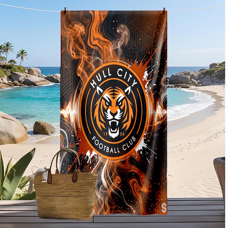 Asciugamano da Spiaggia con Stampa Calcio Hull City, Asciugamano Grande Morbido Asciugatura Rapida per Spiaggia Campeggio Nuoto