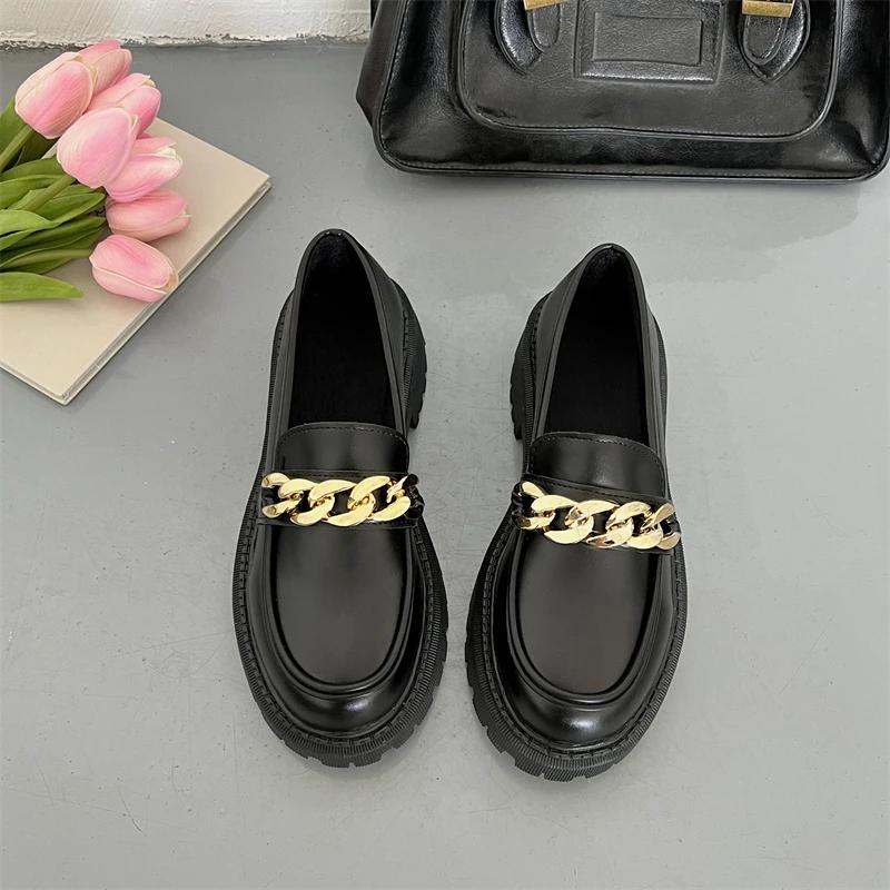 

Женская обувь Женская обувь с закрытым носком Черные балетки Оксфорды All-Match Round Толстая подошва нескользящая Повседневная обувь для женщин 35